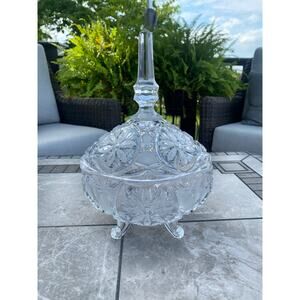 Fifth Avenue Portico Edged Glass Crystal Lidded Bowl 11" Tall Footed